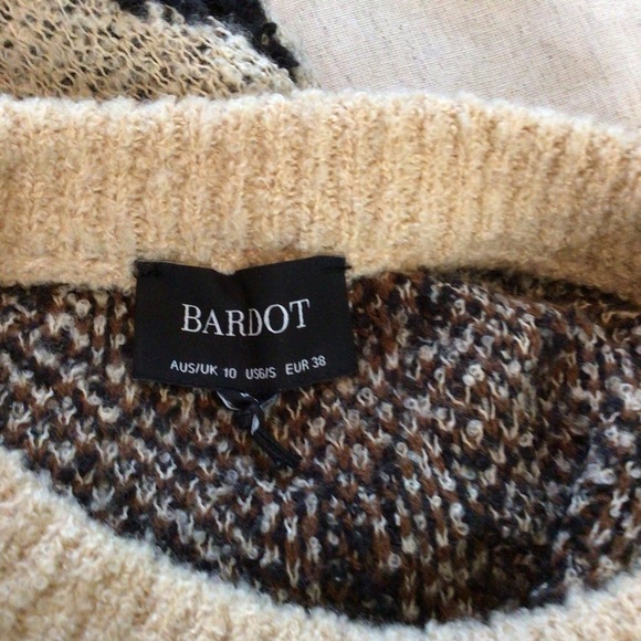 Bardot Womens Tan Short Leopard Print Top Crop Sweater Shirt Small - Picture 6 of 8